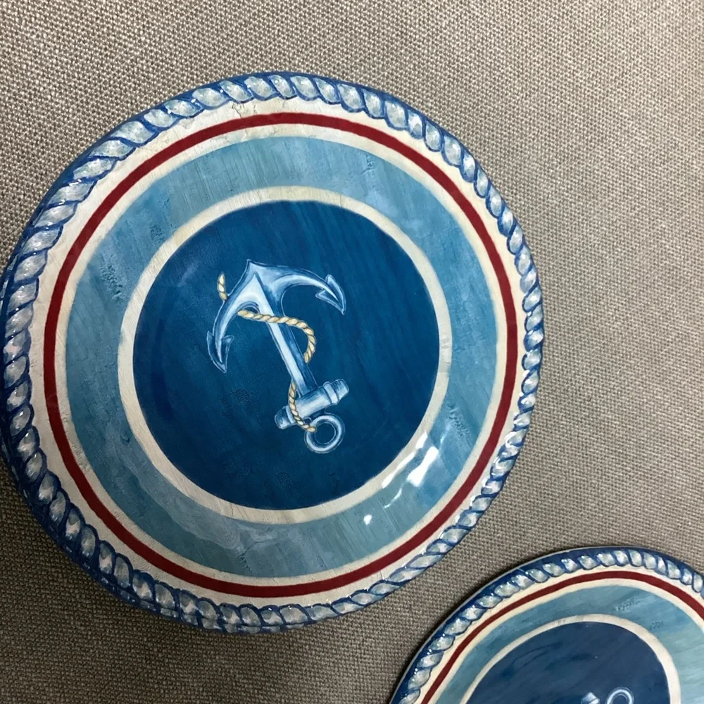 Vintage Cynthia Coulter Melamine Sail Away Nautical Anchor (6) 9" Salad Plates - Picture 11 of 13